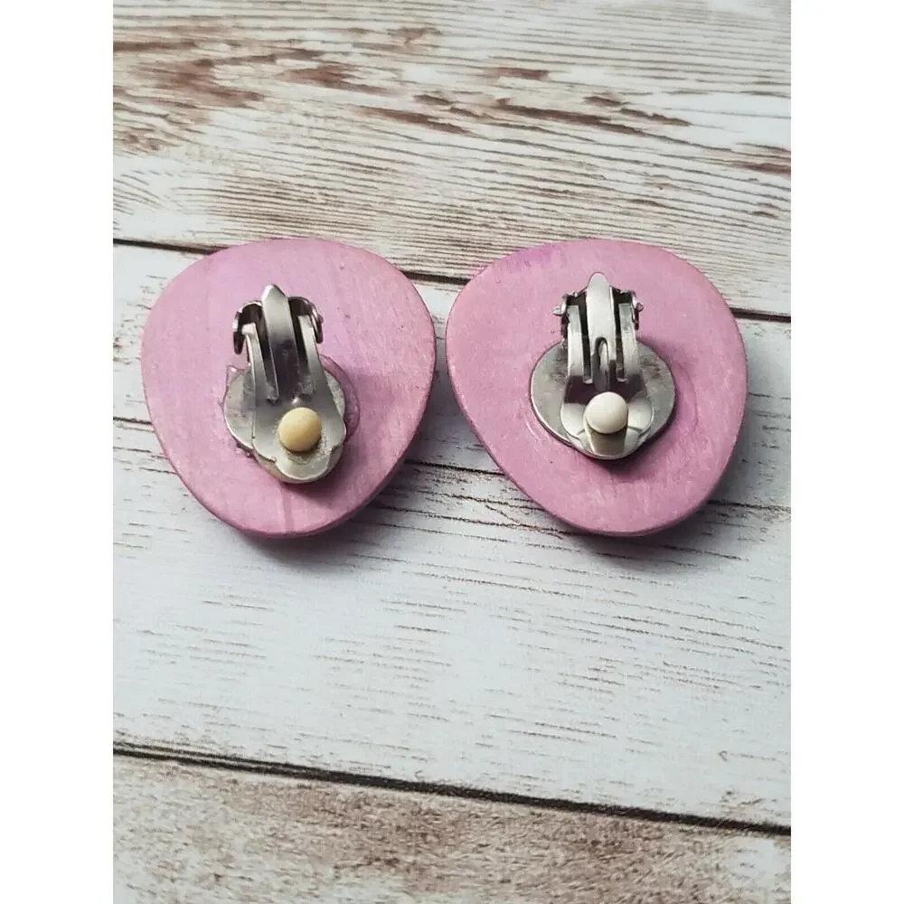 Vintage Clip On Earrings - Large Egg Shape Mauve Like Tone